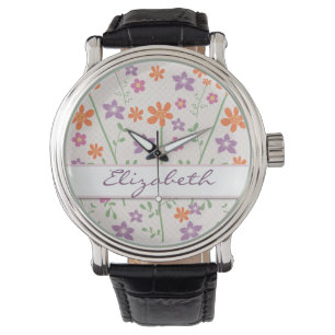 Chic Floral Muster Design Monogram Armbanduhr