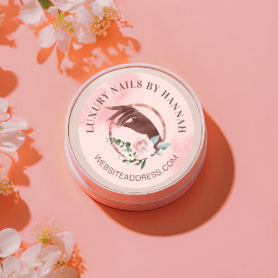 Chic Floral Nail Manicure Hand Nail Salon Logo Runder Aufkleber