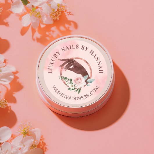 Chic Floral Nail Manicure Hand Nail Salon Logo Runder Aufkleber