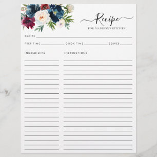 Chic Floral Navy Blue Burgundy Red Kitchen Rezept