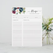 Chic Floral Navy Blue Burgundy Red Kitchen Rezept (Stehend Vorderseite)