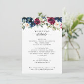 Chic Floral Navy Blue Burgundy Red Wedding Details Begleitkarte (Stehend Vorderseite)