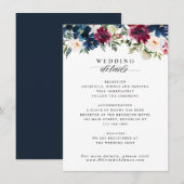 Chic Floral Navy Blue Burgundy Red Wedding Details Begleitkarte (Vorne/Hinten)