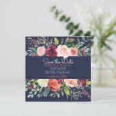 Chic Floral Navy Blue Save the Date Card (Stehend Vorderseite)