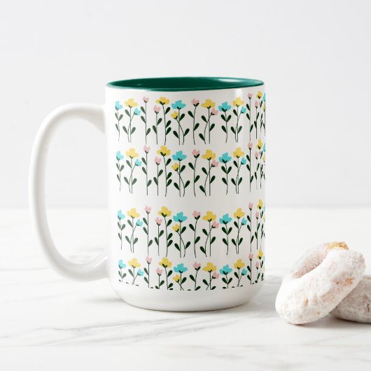 Chic Floral Pattern Zweifarbige Tasse (Mit Donut)