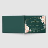 Chic Floral Peach Cream Gold Smaragdgrüne Hochzeit Gästebuch (Voll)