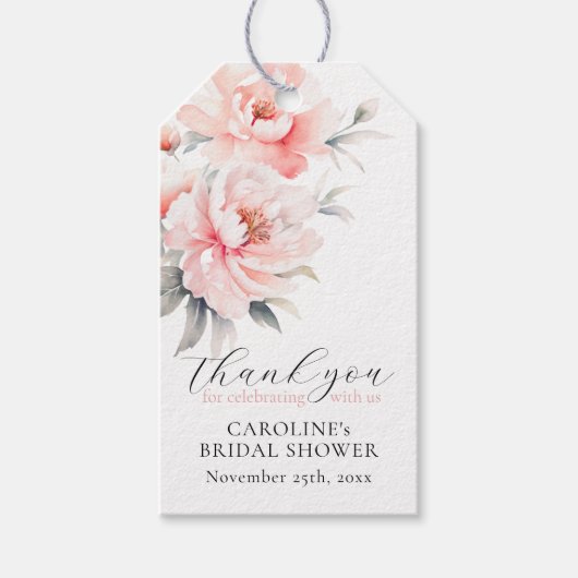 Chic Floral Peonies Blush Pink BRAUTPARTY Geschenkanhänger (Vorderseite)