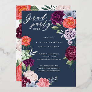 Chic Floral Peonies Rose Blüten Graduation Party Folieneinladung