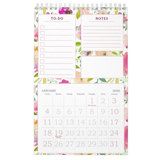 Chic floral Personal monatlich zu tun blühen Kalender (Jan 2026)