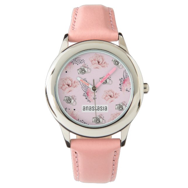 Chic Floral Personalisiert Armbanduhr (Vorderseite)