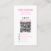 Chic Floral Pink Peony Beruflich QR Code Visitenkarte (Vorderseite)