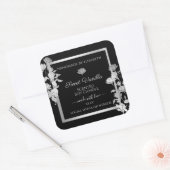 Chic Floral Product Packaging Labels Black Silver Quadratischer Aufkleber (Umschlag)