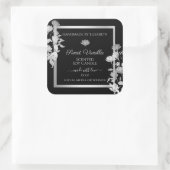 Chic Floral Product Packaging Labels Black Silver Quadratischer Aufkleber (Tasche)