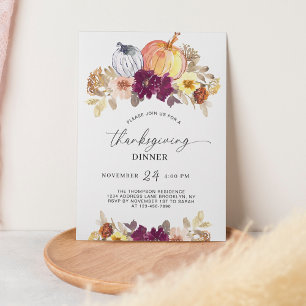 Chic Floral Pumpkin Erntedank Dinner Einladung
