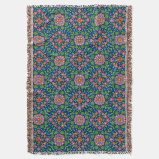 Chic Floral Rangoli auf Deep Blue Throw Blanket Decke (Vorderseite Vertikal)
