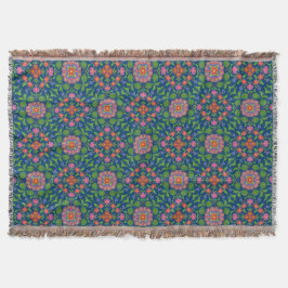 Chic Floral Rangoli auf Deep Blue Throw Blanket Decke