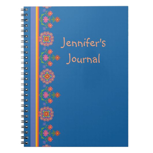 Chic Floral Rangoli Border on Blue Spiral Notebook Notizblock (Vorderseite)