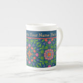 Chic Floral Rangoli Deep Blue Bone China Tasse (Vorderseite Rechts)