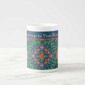 Chic Floral Rangoli Deep Blue Bone China Tasse (Vorderseite)