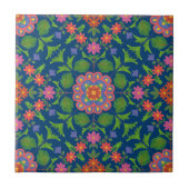 Chic Floral Rangoli Deep Blue Keramik Tile Fliese (Vorderseite)