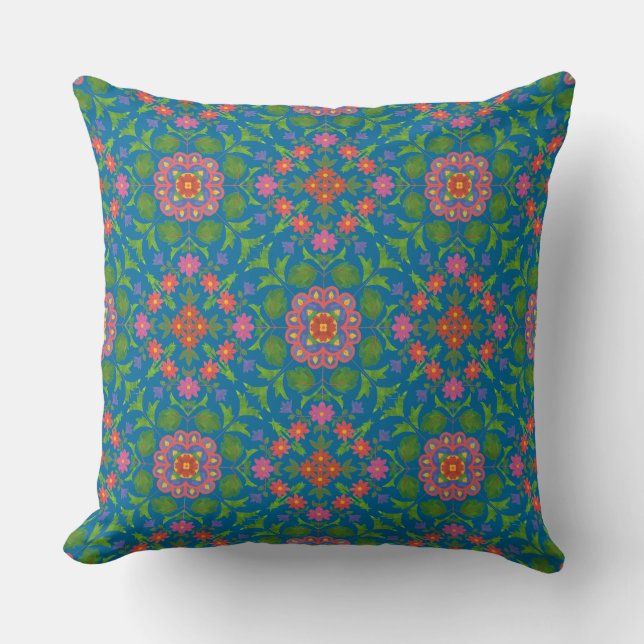 Chic Floral Rangoli, Deep Blue Pillow oder Cushion Kissen (Vorderseite)