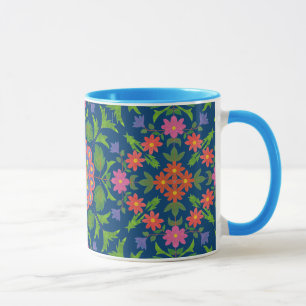 Chic Floral Rangoli Deep Blue Ringer Kaffee Tasse