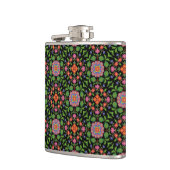 Chic Floral Rangoli Muster auf Schwarzer Hüftkolbe Flachmann (Links)