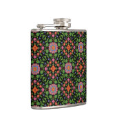 Chic Floral Rangoli Muster auf Schwarzer Hüftkolbe Flachmann (Rechts)