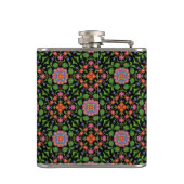 Chic Floral Rangoli Muster auf Schwarzer Hüftkolbe Flachmann (Rückseite)