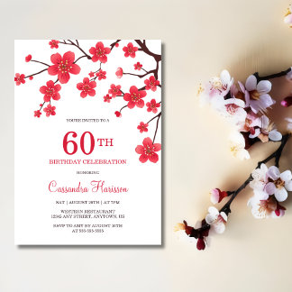 Chic Floral Red Cherry Blossom Sakura Geburtstag Einladung