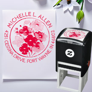 Chic Floral Red Rücksendeadresse Permastempel