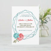 Chic Floral Romantic Blue Frame Hochzeit Einladung (Stehend Vorderseite)