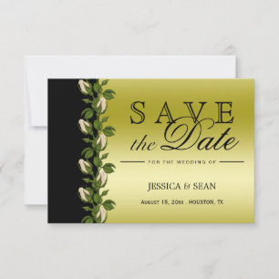 Chic Floral, Romantic Gold & Black Save the Date