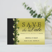 Chic Floral, Romantic Gold & Black Save the Date (Stehend Vorderseite)