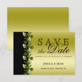 Chic Floral, Romantic Gold & Black Save the Date (Vorne/Hinten)