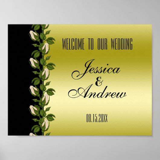 Chic Floral Romantic Gold & Black Wedding Poster (Vorne)