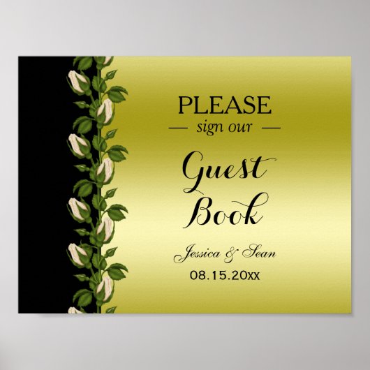 Chic Floral Romantic Gold & Black Wedding Poster (Vorne)