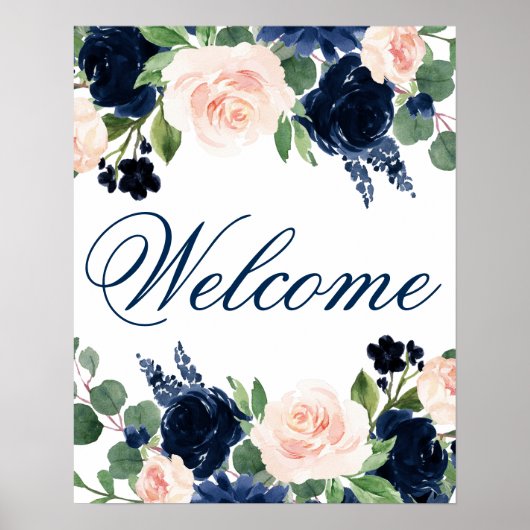 Chic Floral | Romantisches Blush Navy-Brautparty Poster (Vorne)