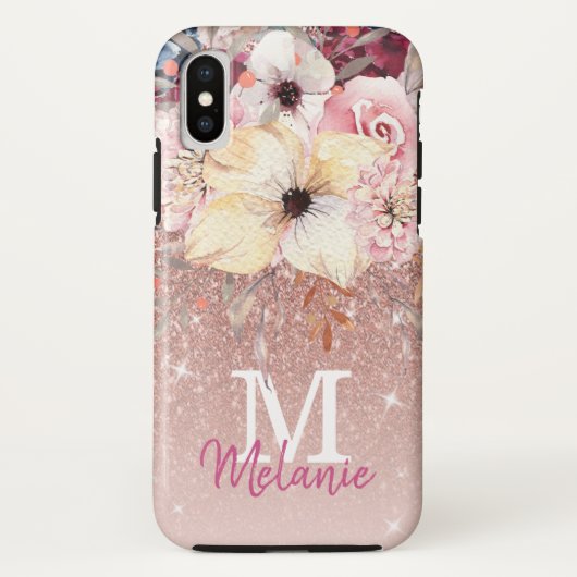 Chic Floral Rose Gold Glitzer iPhone X Fall Case-Mate iPhone Hülle (Rückseite)