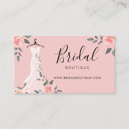 Chic Floral Rose Hochzeitskleid Bridal Boutique Visitenkarte (Vorderseite)