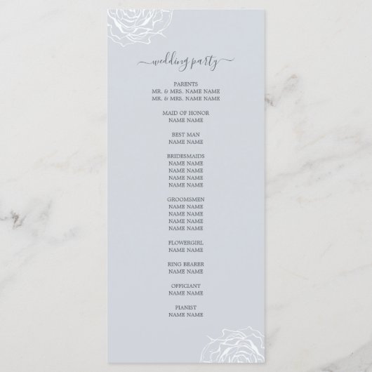 Chic Floral Rose Ice Blauen Einfache Hochzeit Programm (Rückseite)