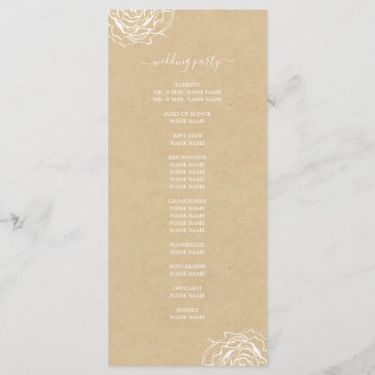Chic floral Rose Kraft Einfache Minimale Hochzeit Programm (Rückseite)