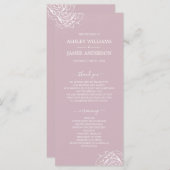 Chic Floral Rose Lila Einfache Minimale Hochzeit Programm (Vorne/Hinten)