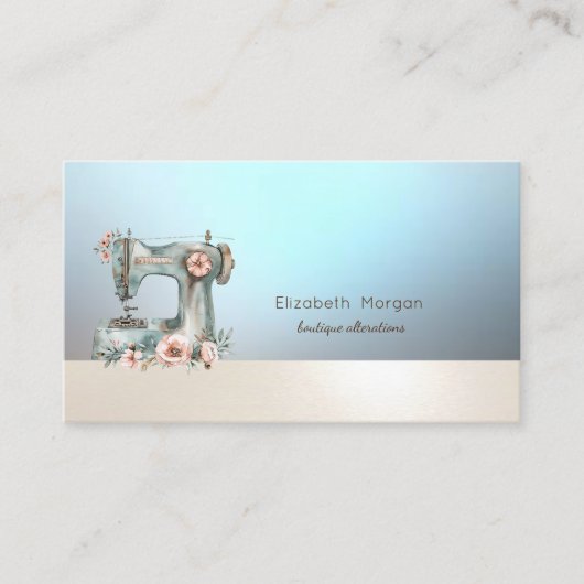 Chic Floral Sewing Machine Blue Business Card Visitenkarte (Vorderseite)
