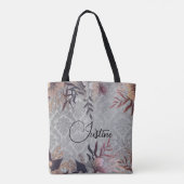 Chic Floral Silver Damask Personalisiert Tasche (Rückseite)