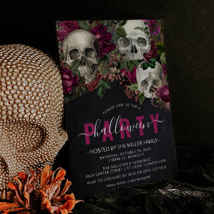 Chic Floral Skull Elegantes Halloween-Party Einladung
