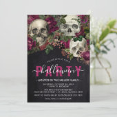 Chic Floral Skull Elegantes Halloween-Party Einladung (Stehend Vorderseite)