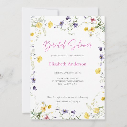 Chic Floral Spring Calligraphy Brautparty Einladung (Vorderseite)