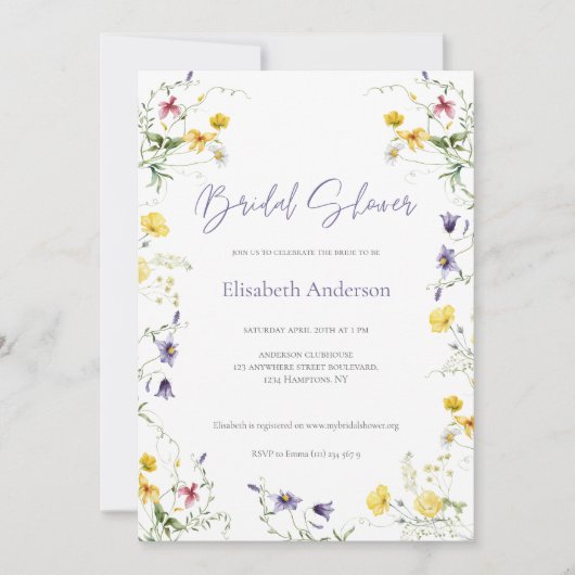 Chic Floral Spring Calligraphy Brautparty Einladung (Vorderseite)