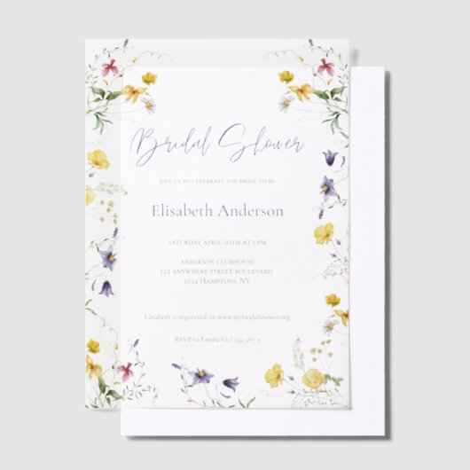 Chic Floral Spring Calligraphy Brautparty Pergament Einladungen (Versetzt)